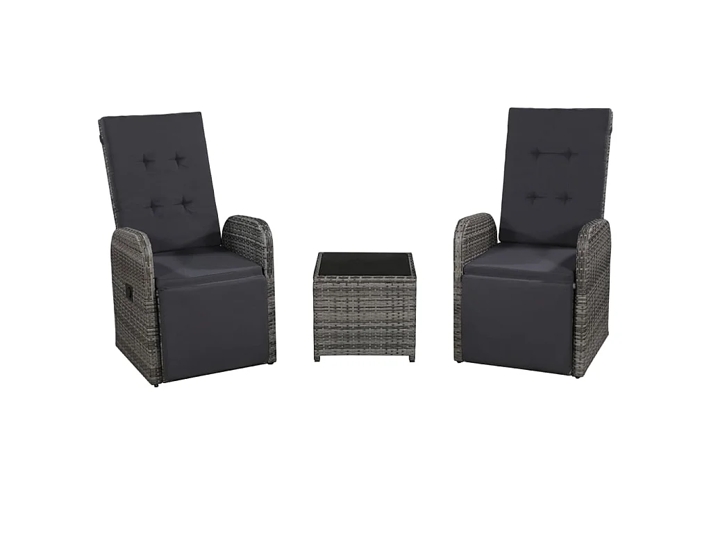 3-tlg. Bistro-Set mit Auflagen Poly Rattan Grau