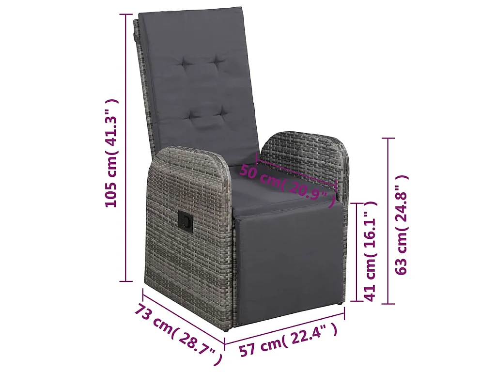 3-tlg. Bistro-Set mit Auflagen Poly Rattan Grau