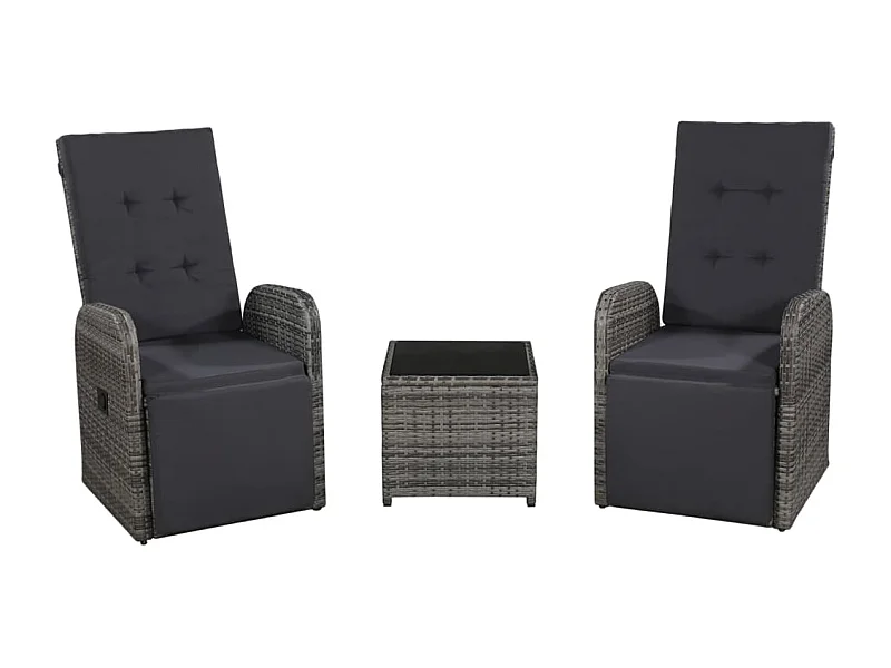 Ensemble de bistro 3 pcs avec coussins Résine tressée Gris