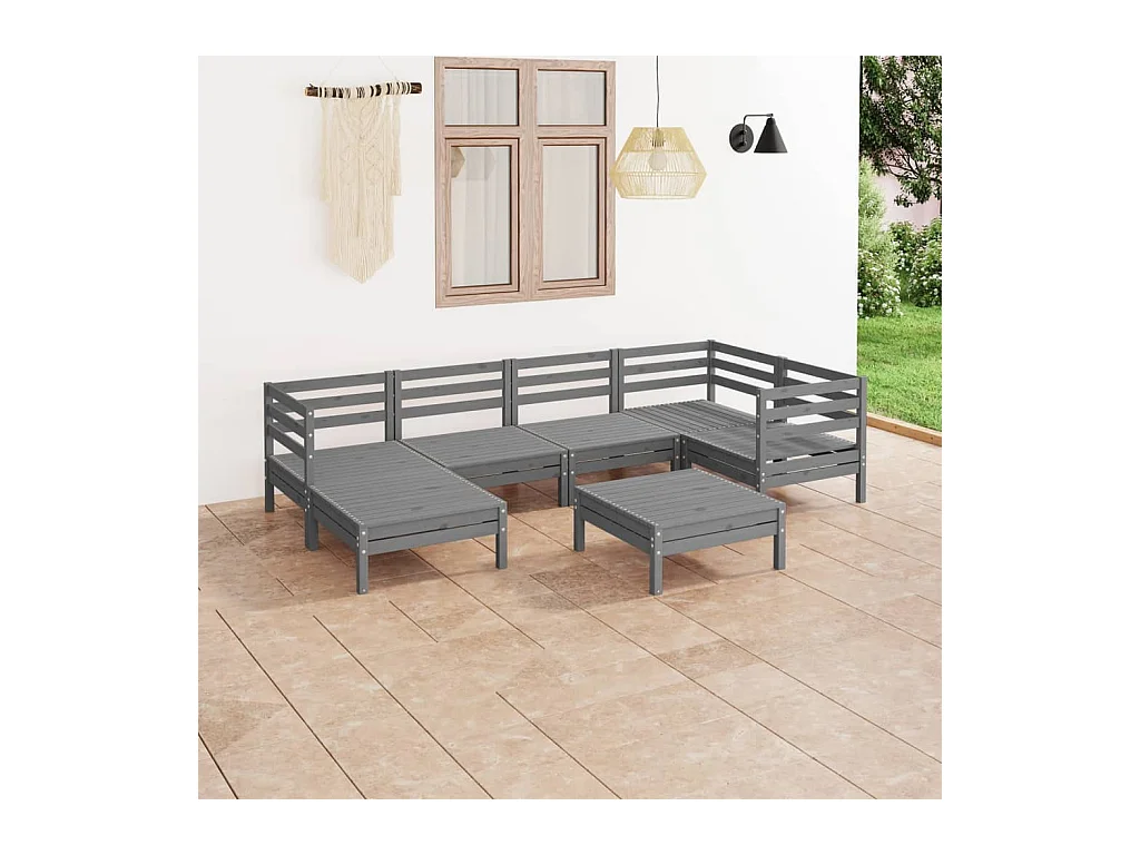 7-delige Loungeset massief grenenhout grijs