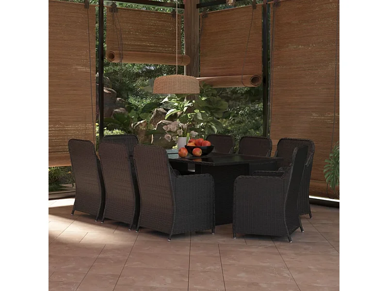 Juego de comedor para jardín 9 piezas ratán sintético negro