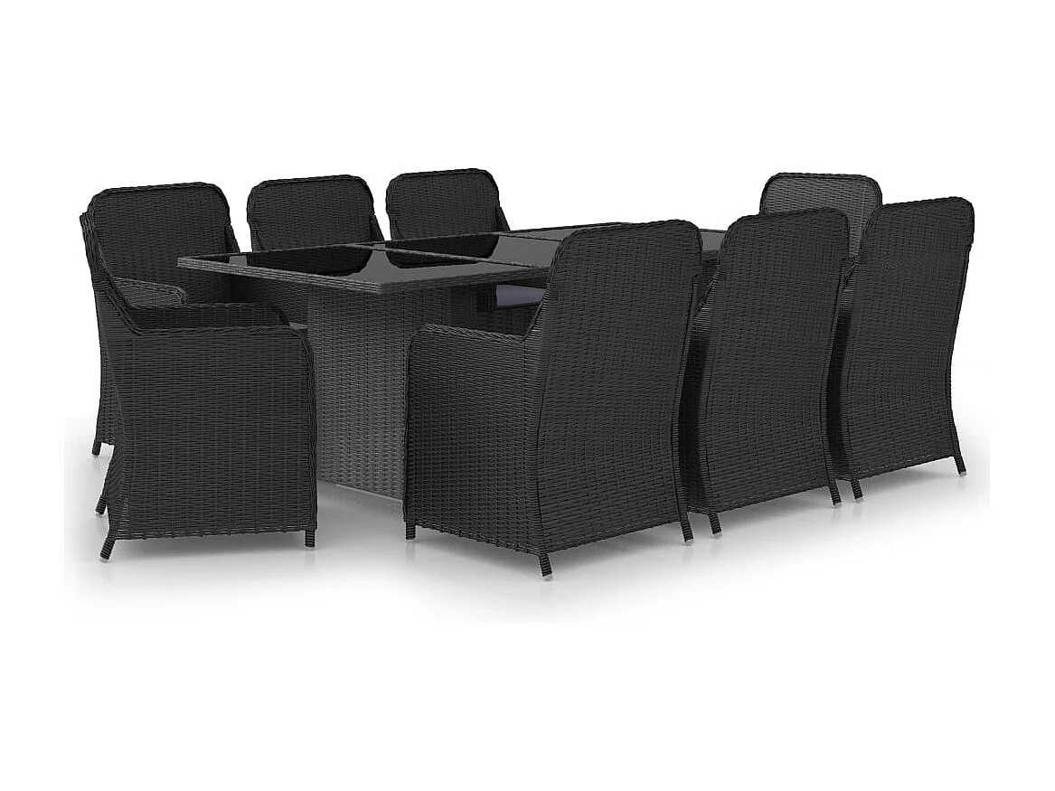 Ensemble à manger de jardin 9 pcs Résine tressée Noir