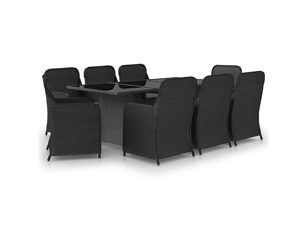 Ensemble à manger de jardin 9 pcs Résine tressée Noir