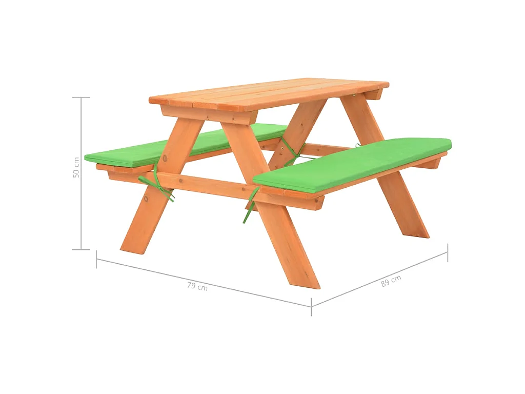 Mesa de pícnic para niños con bancos madera abeto 89x79x50 cm