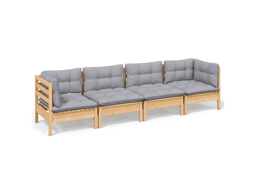 Juego de muebles de jardín 4 pzas y cojines madera maciza pino