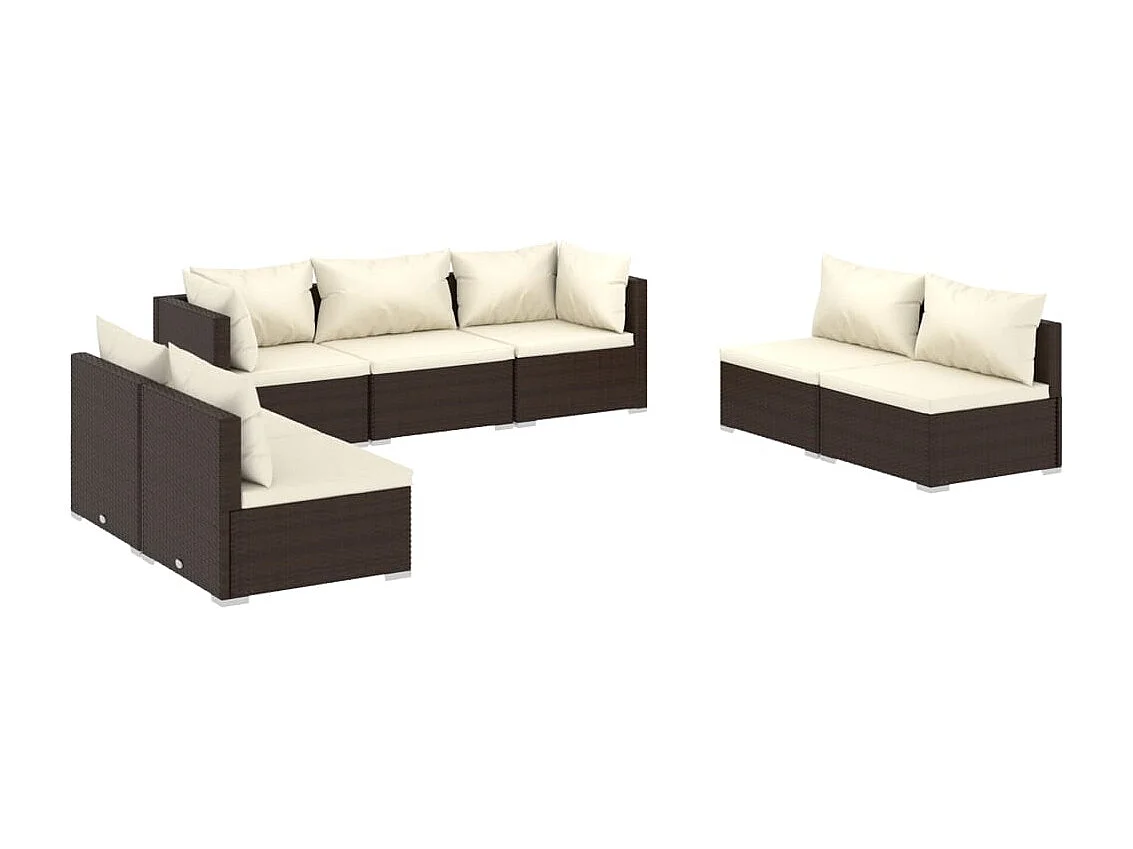 Set Divani da Giardino 7 pz con Cuscini in Polyrattan Marrone