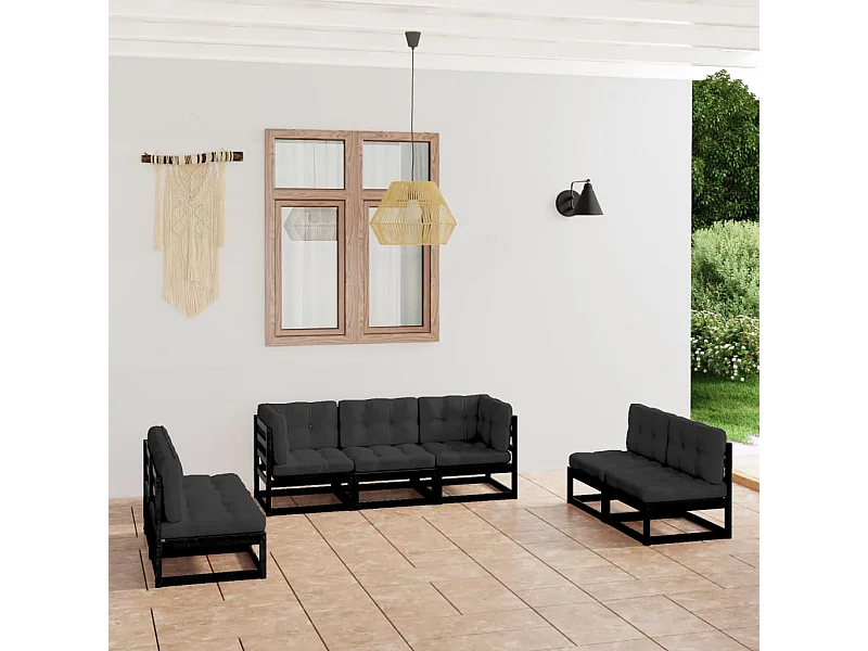 7-tlg. Garten-Lounge-Set mit Kissen Massivholz Kiefer
