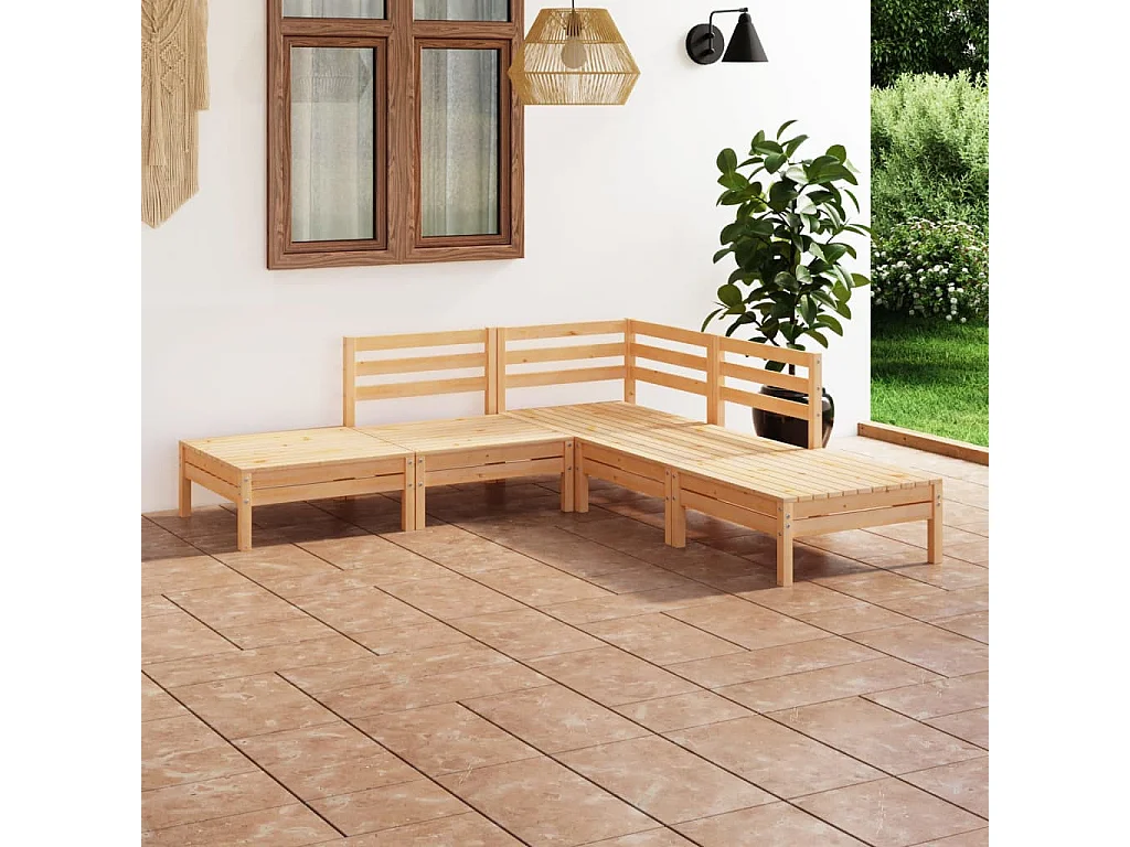 Set Salotto da Giardino 5 pz in Legno Massello di Pino