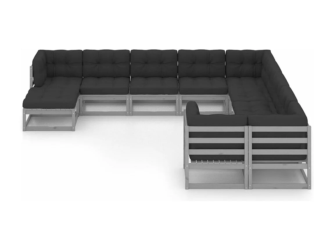 Set Divani da Giardino 11 pz Grigio Cuscini Massello di Pino