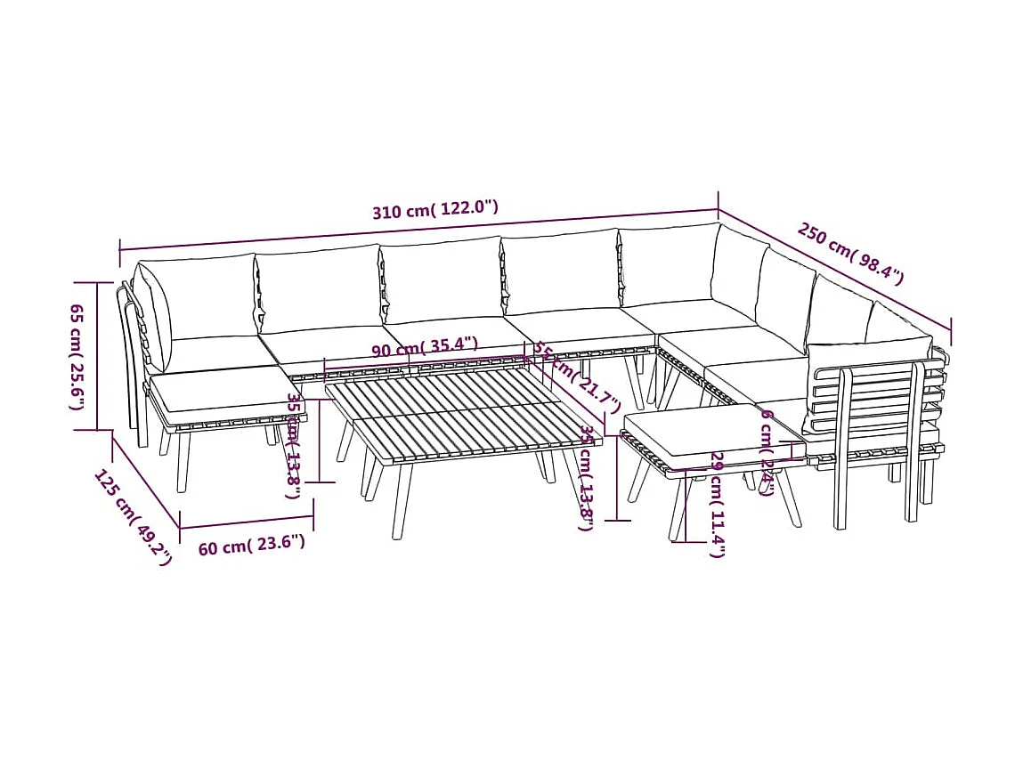 Salon de jardin 12 pcs avec coussins Bois d'acacia solide