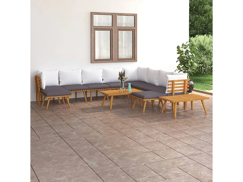 Salon de jardin 12 pcs avec coussins Bois d'acacia solide