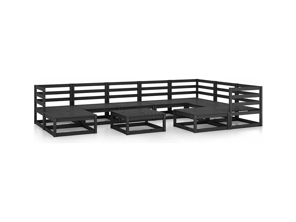 10-tlg. Garten-Lounge-Set Schwarz Massivholz Kiefer