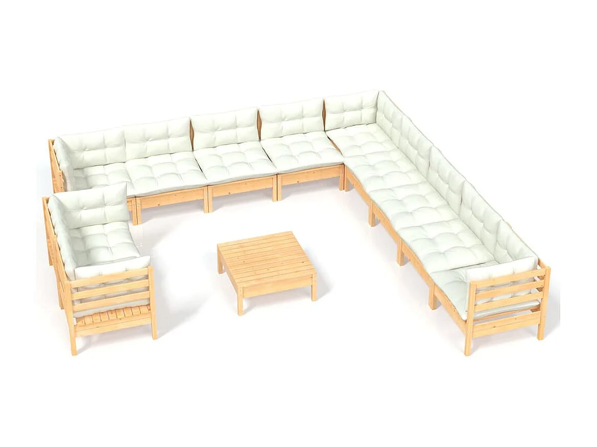 Set Divani da Giardino 12 pz con Cuscini Crema Massello di Pino