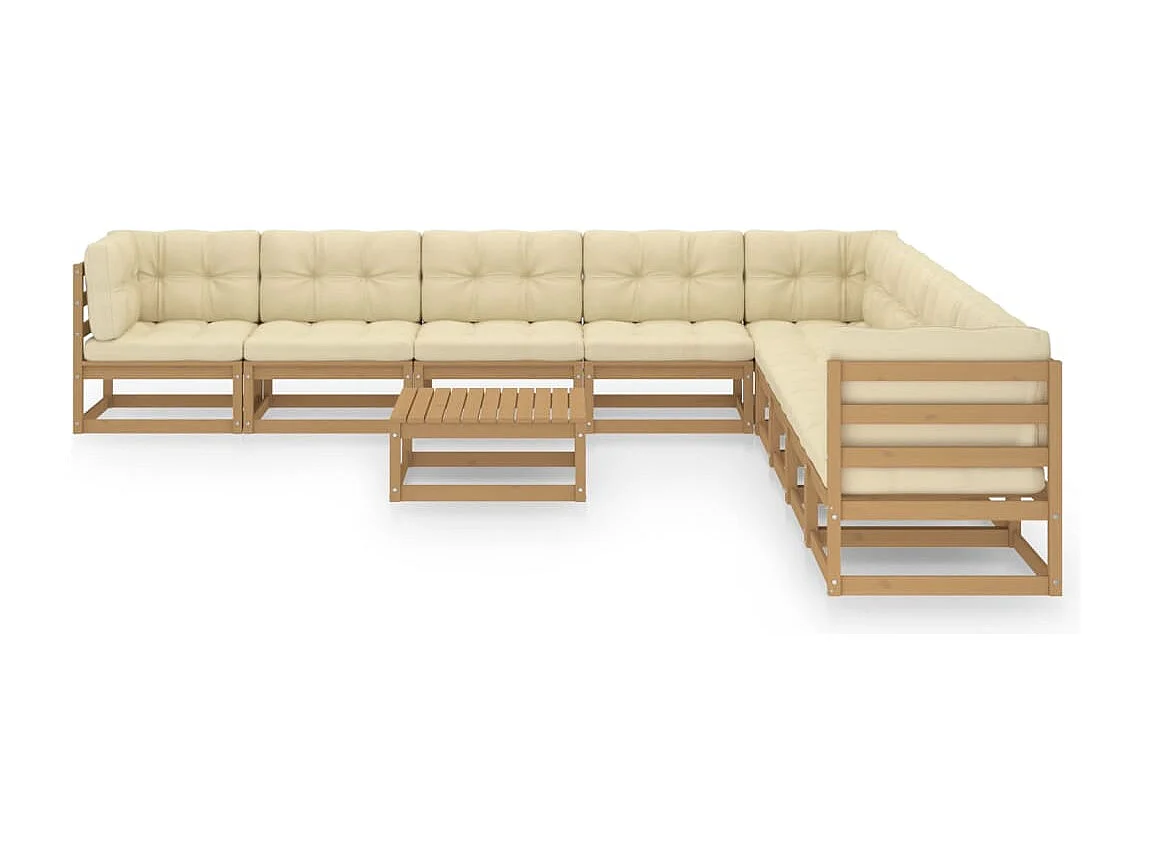 10-delige Loungeset met kussens massief grenenhout honingbruin