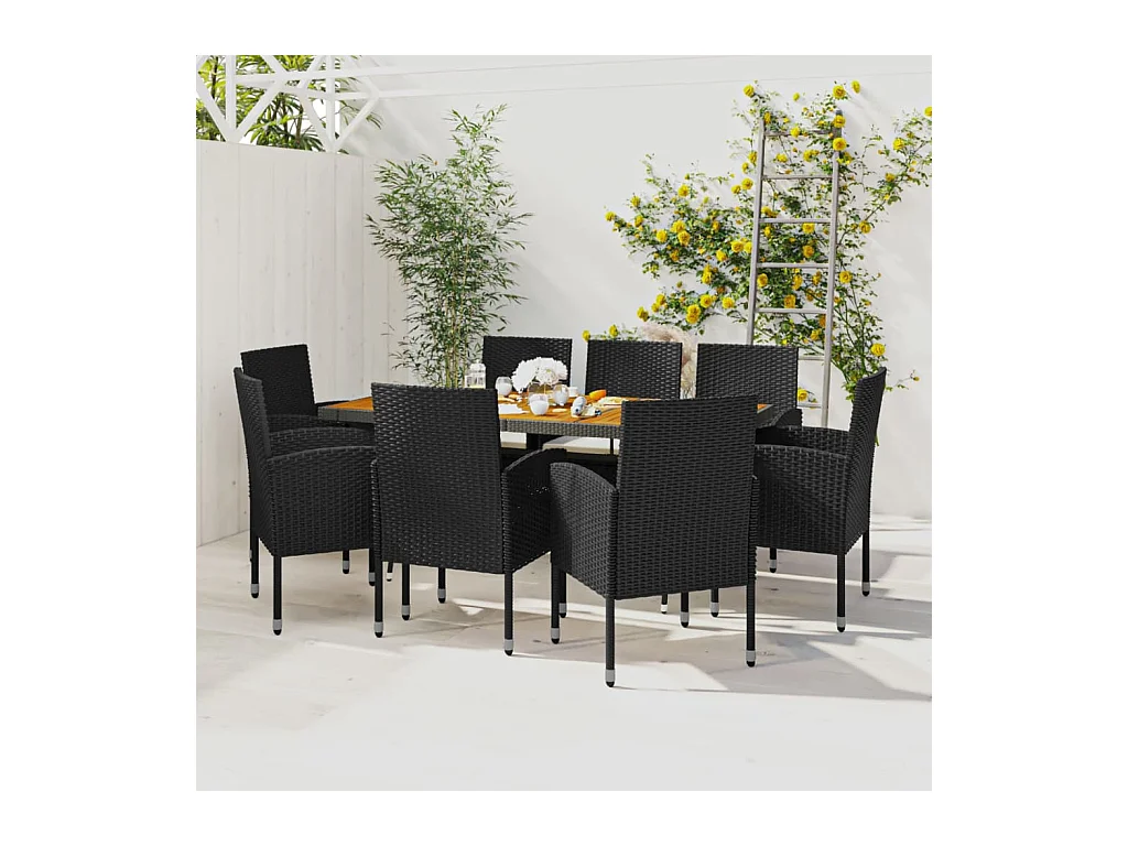 Set da Pranzo per Esterni 9 pz in Polyrattan Nero