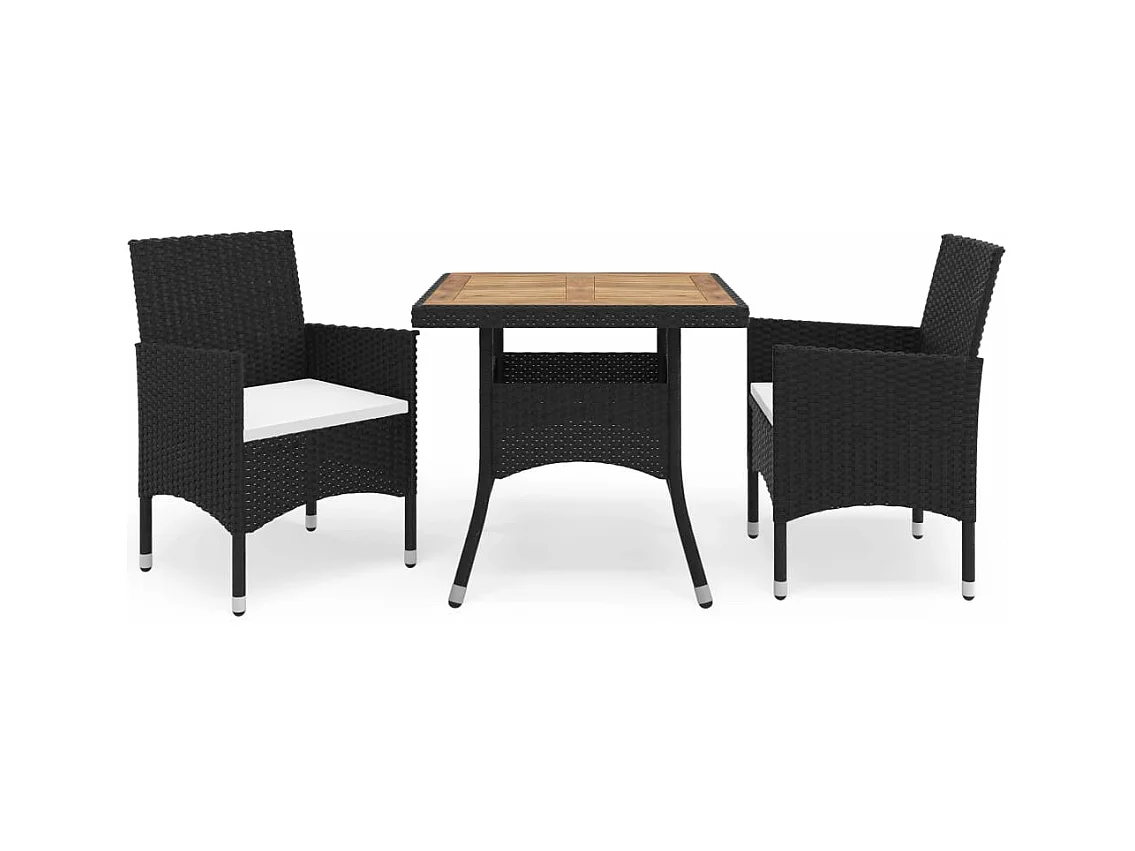 Muebles de jardín 3 piezas ratán sintético negro y acacia