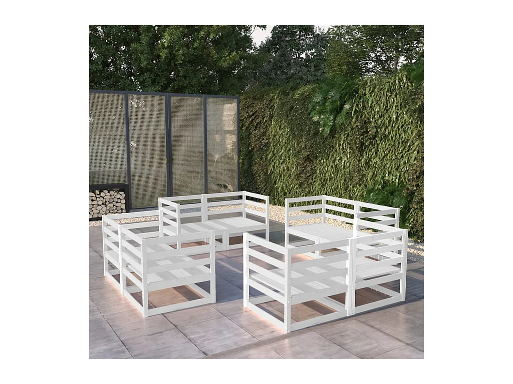 Set Divani da Giardino 8 pz Bianco in Legno Massello di Pino