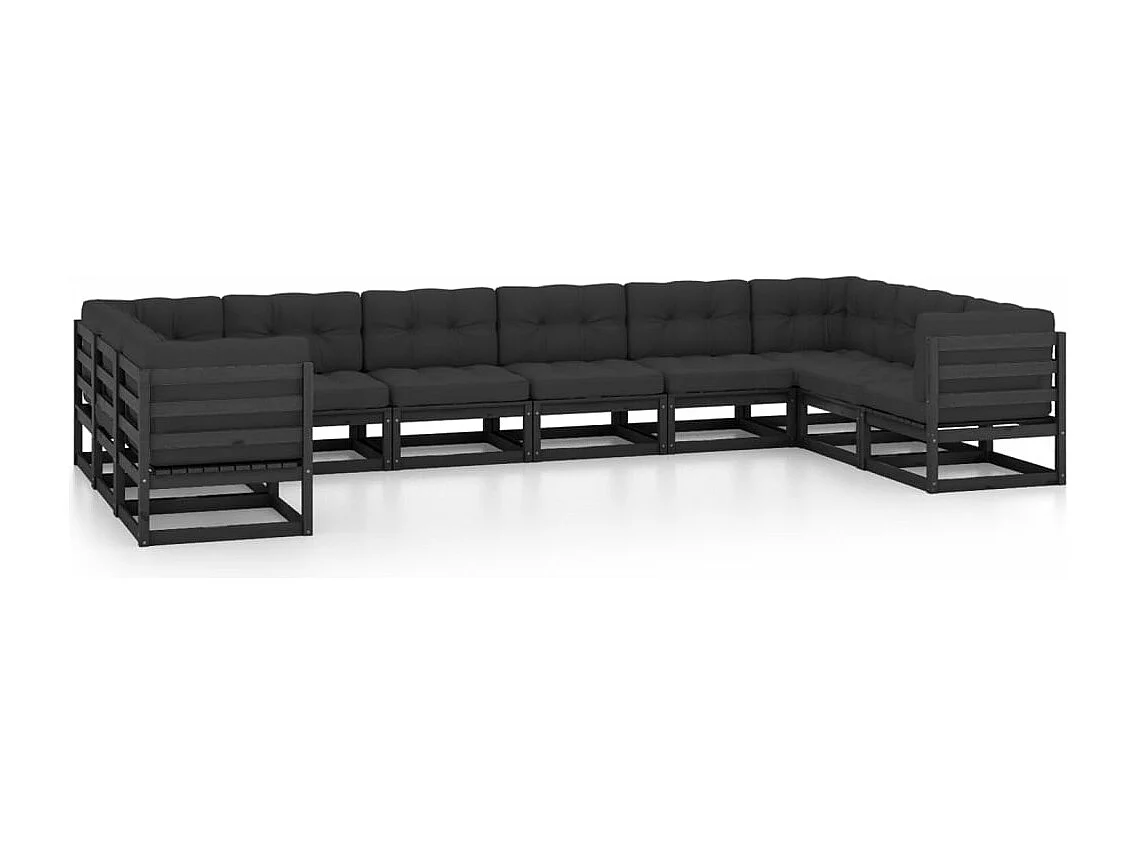 Set Divani da Giardino 10 pz con Cuscini Massello di Pino Nero