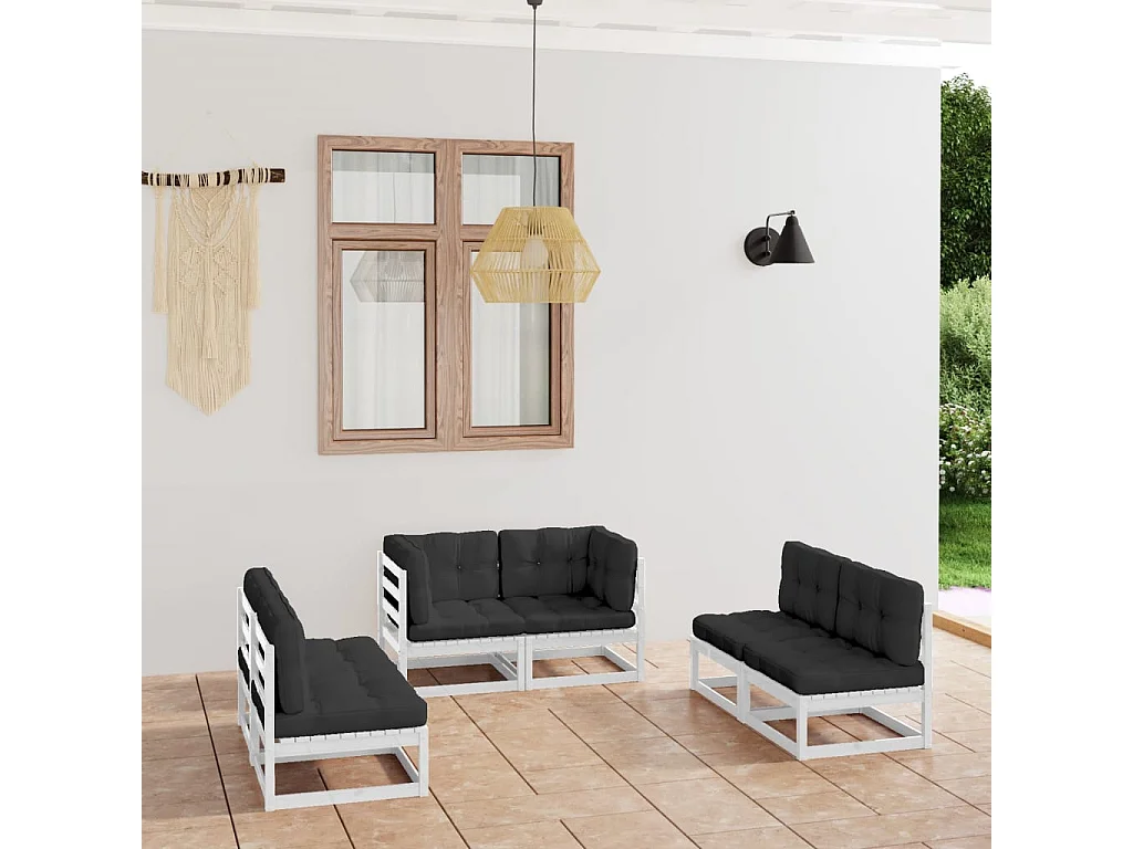 6-delige Loungeset met kussens massief grenenhout