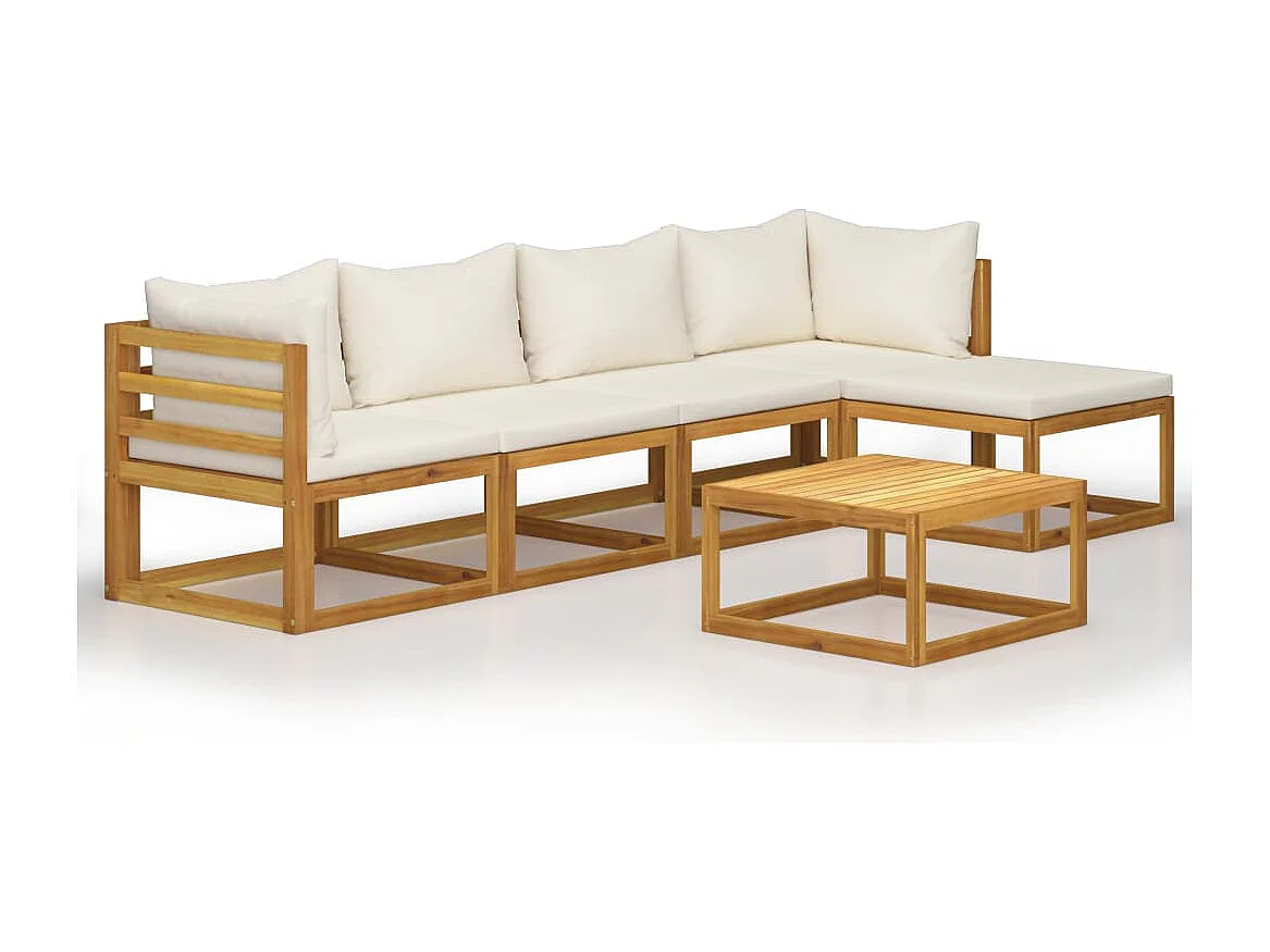 Salon de jardin 6 pcs avec coussin Crème Bois d'acacia solide
