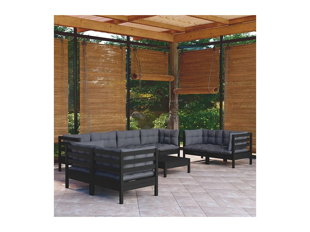 Salon de jardin 9 pcs avec coussins bois de pin massif