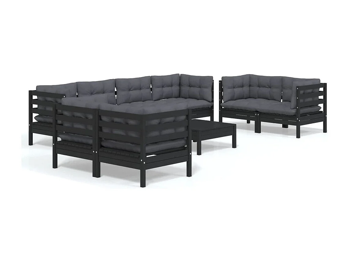 Salon de jardin 9 pcs avec coussins bois de pin massif