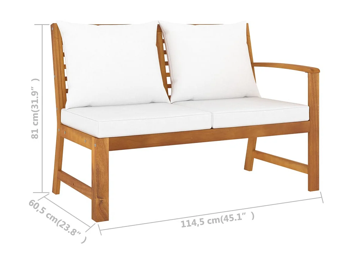 Salon de jardin 4 pcs avec coussin Crème Bois d'acacia solide