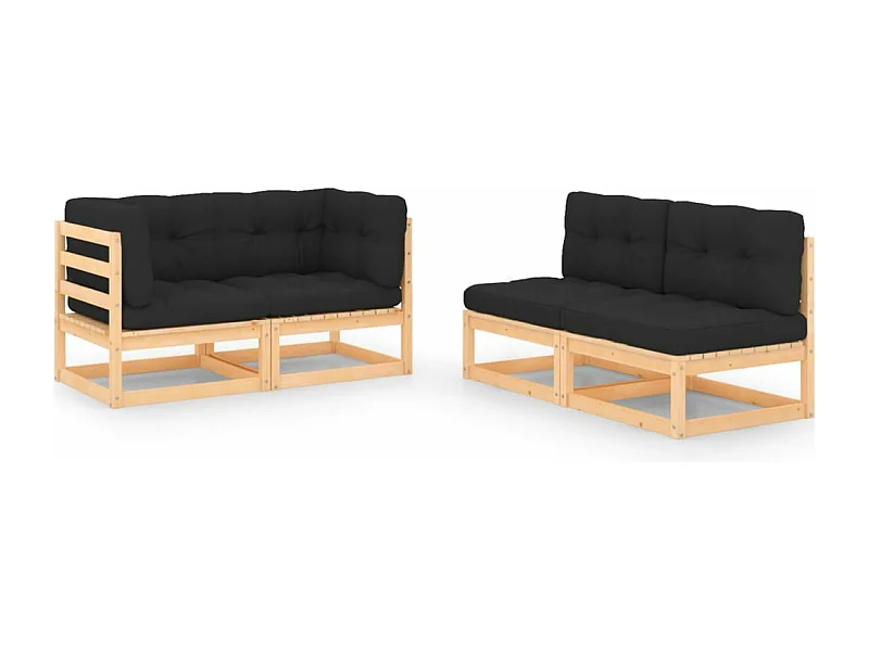 4 pcs conjunto lounge de jardim c/ almofadões pinho maciço