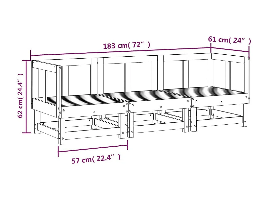 Salon de jardin 3 pcs bois massif de pin