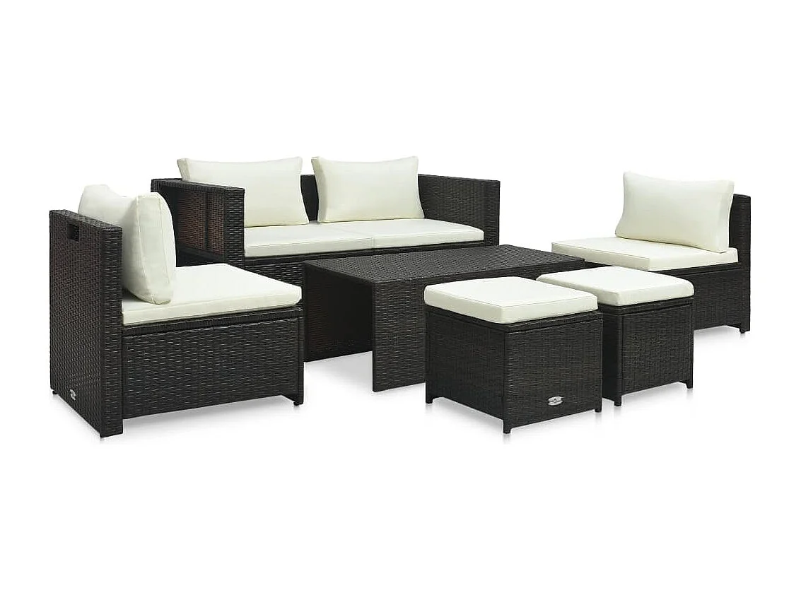 Salon de jardin 6 pcs avec coussins Résine tressée Marron