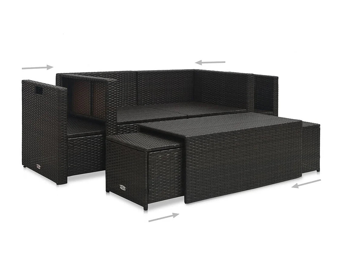 Salon de jardin 6 pcs avec coussins Résine tressée Marron