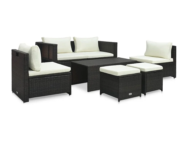 Salon de jardin 6 pcs avec coussins Résine tressée Marron