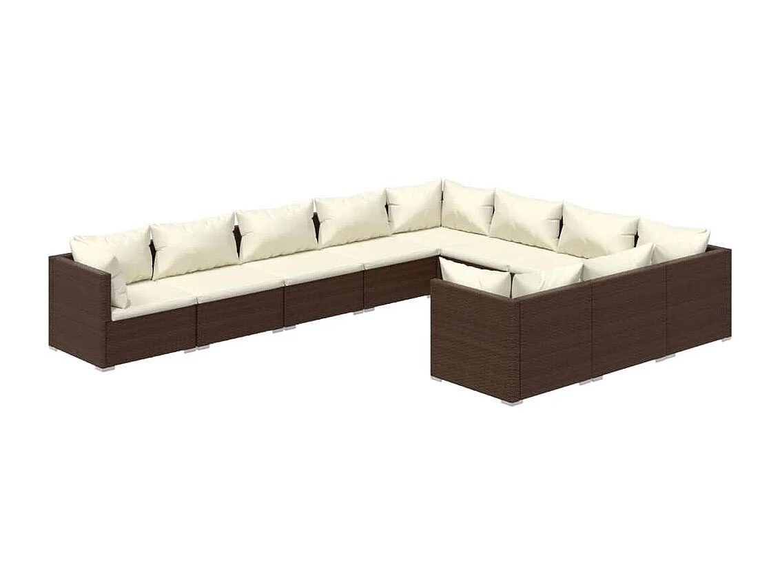 Set Divani da Giardino 10 pz con Cuscini in Polyrattan Marrone