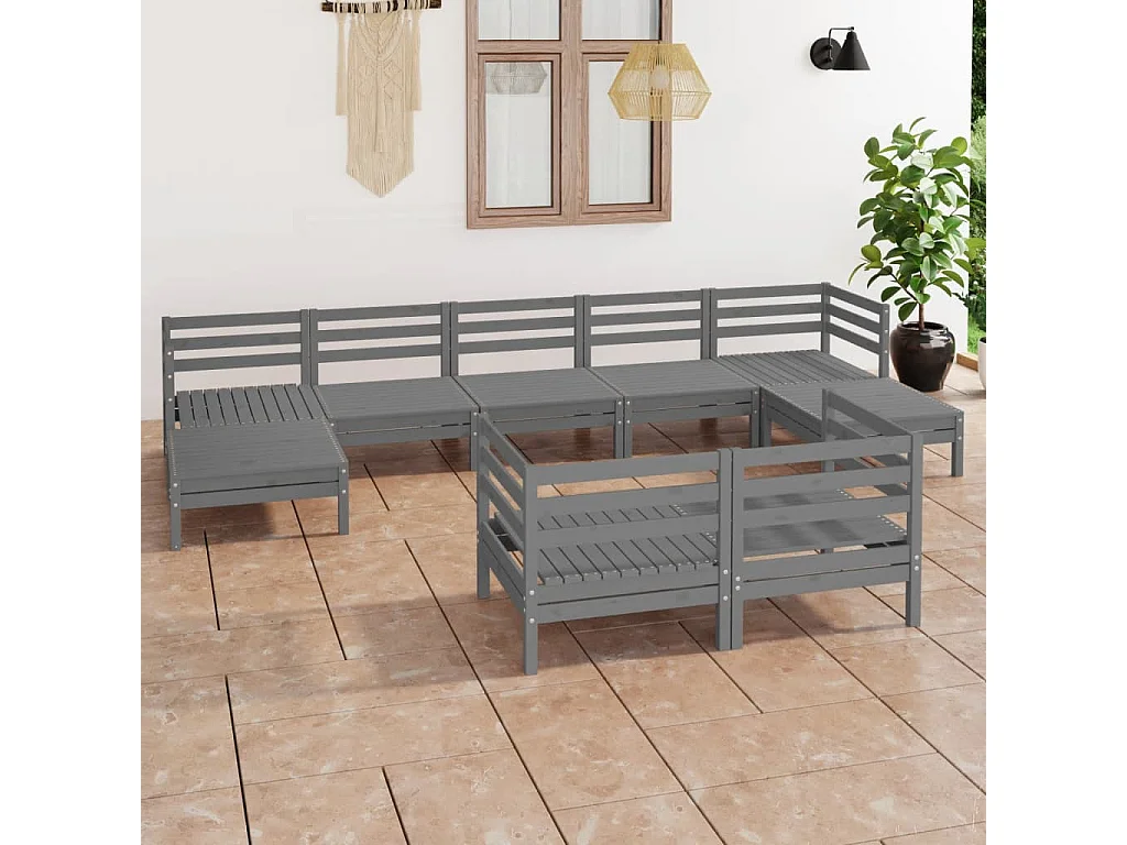 9-delige Loungeset massief grenenhout grijs
