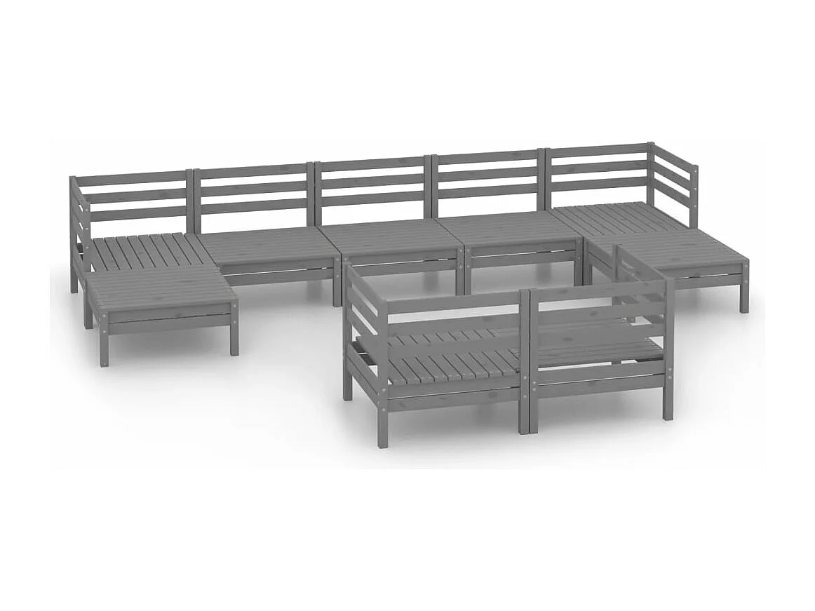 9-delige Loungeset massief grenenhout grijs