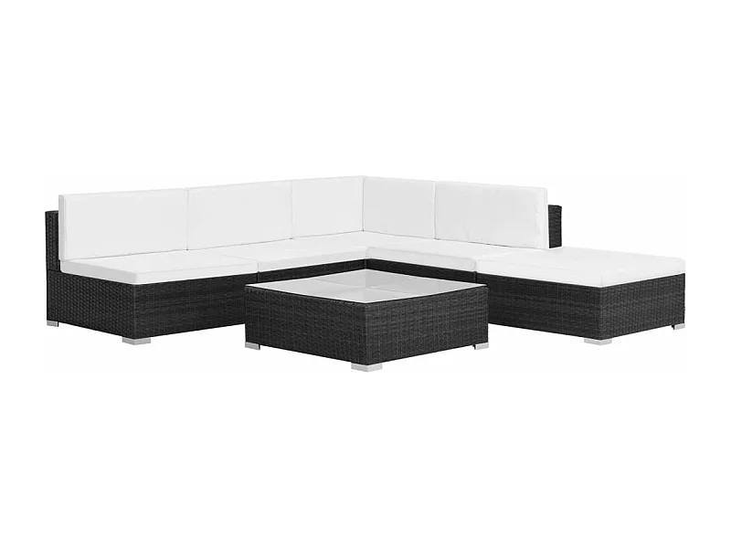 Set Divani da Giardino 6 pz con Cuscini in Polyrattan Nero
