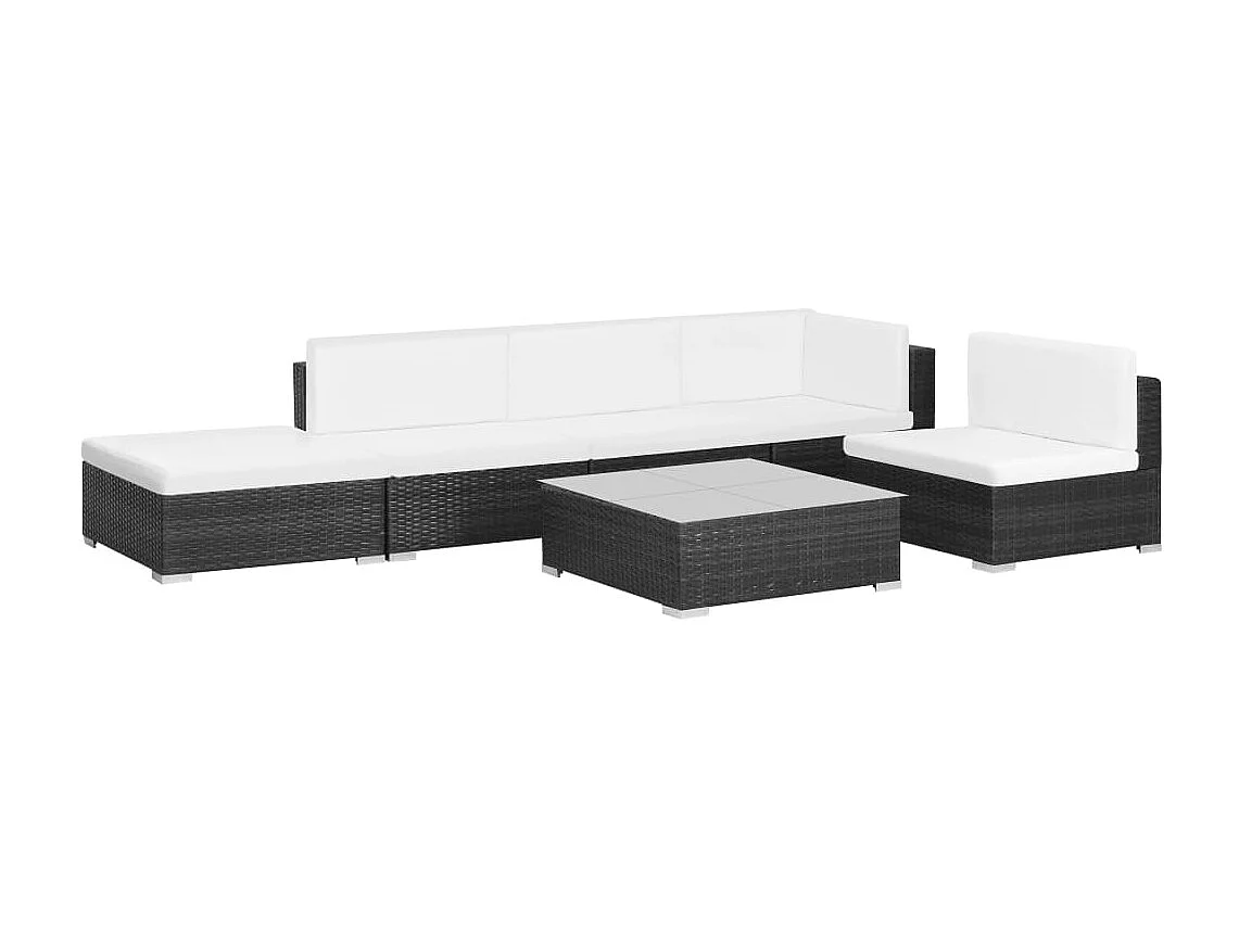 Set Divani da Giardino 6 pz con Cuscini in Polyrattan Nero