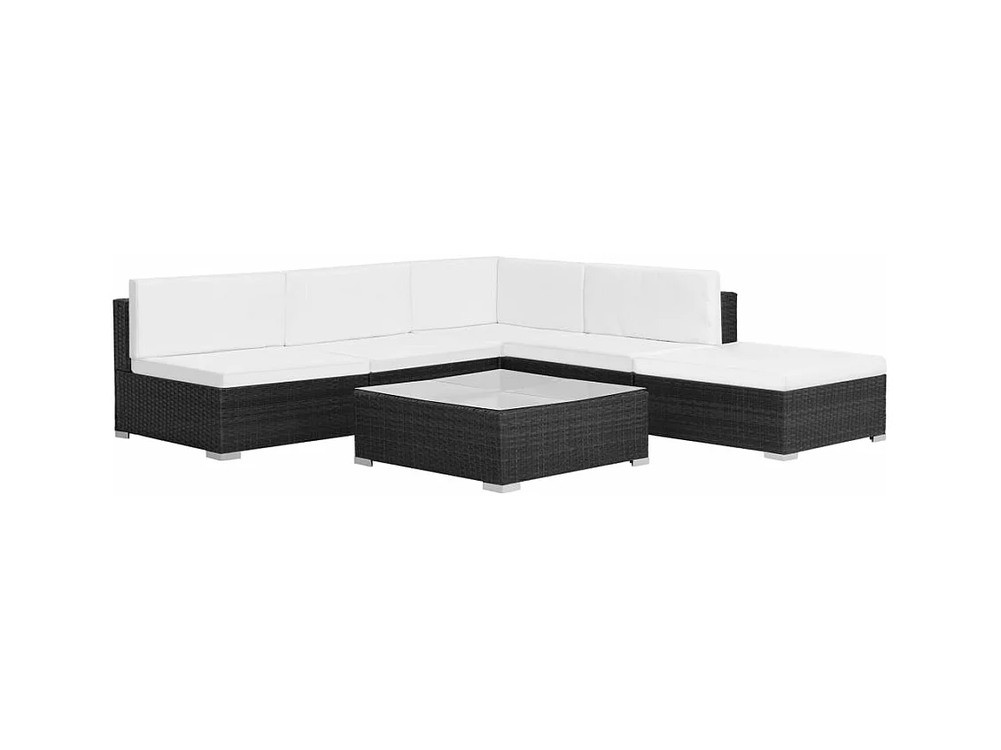 Set Divani da Giardino 6 pz con Cuscini in Polyrattan Nero