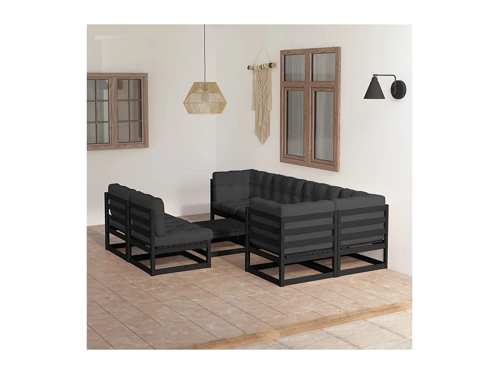 Muebles de jardín 8 pzas y cojines madera maciza pino
