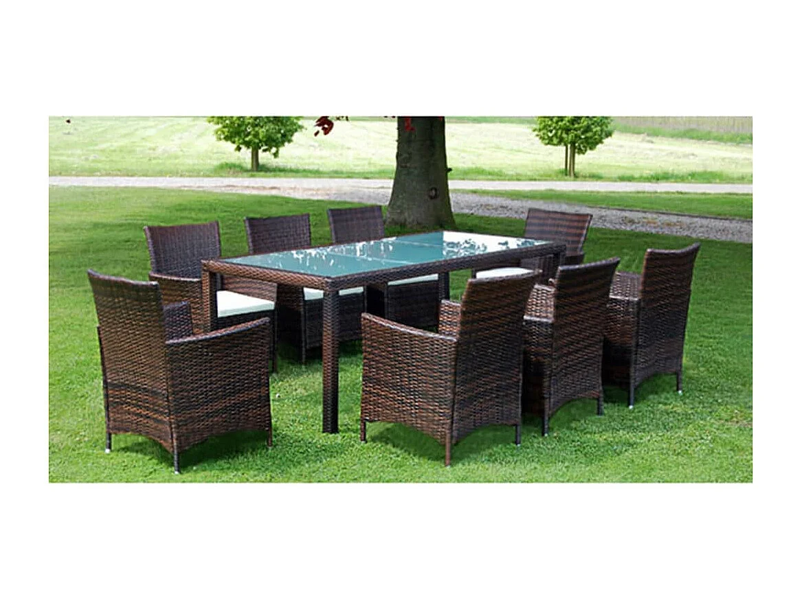 Ensemble à manger d'extérieur avec coussins 9pcs Résine tressée