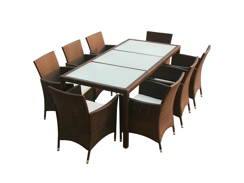 Ensemble à manger d'extérieur avec coussins 9pcs Résine tressée