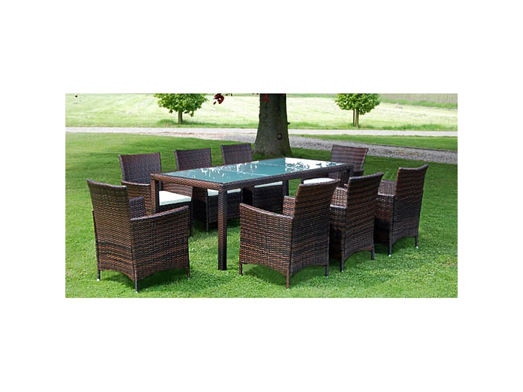 Ensemble à manger d'extérieur avec coussins 9pcs Résine tressée