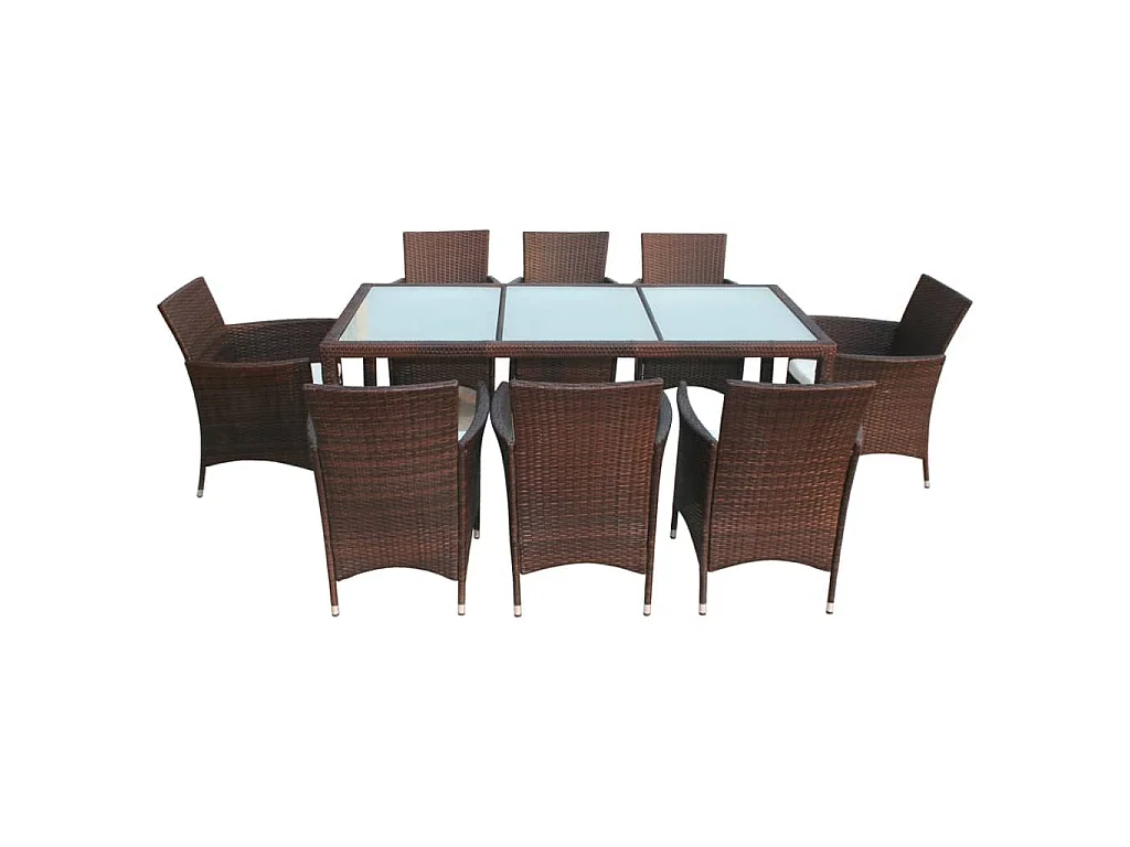 Ensemble à manger d'extérieur avec coussins 9pcs Résine tressée