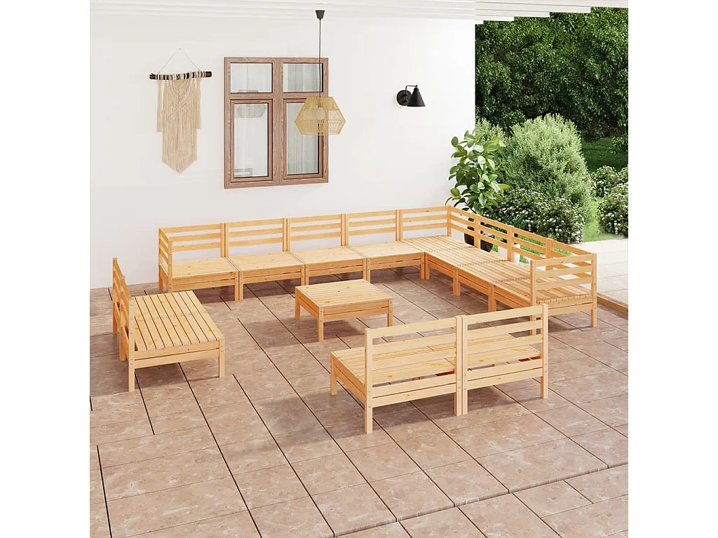 13-tlg. Garten-Lounge-Set Massivholz Kiefer
