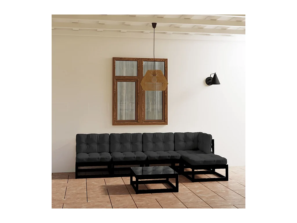 Juego de muebles de jardín 6 pzas y cojines madera pino maciza