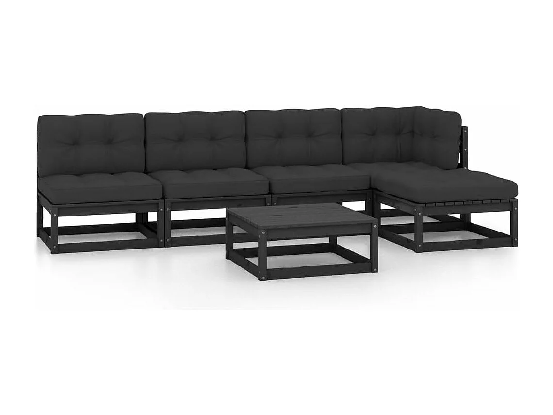 6 pcs conjunto lounge de jardim com almofadões pinho maciço