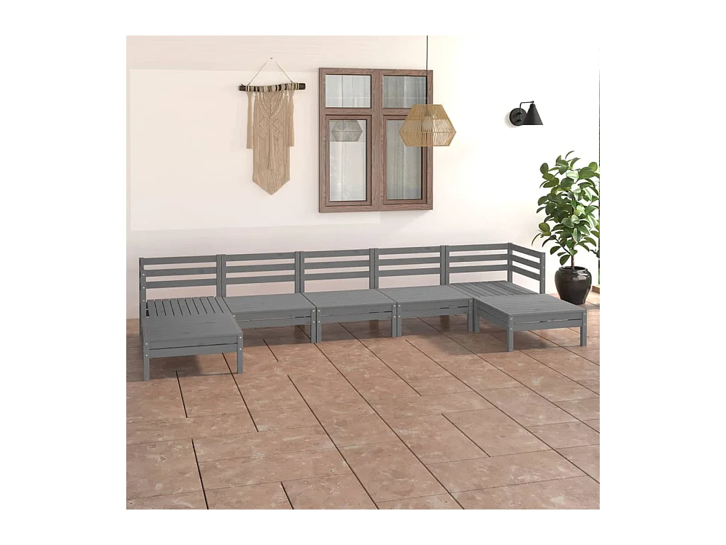 Salon de jardin 7 pcs Gris Bois de pin massif
