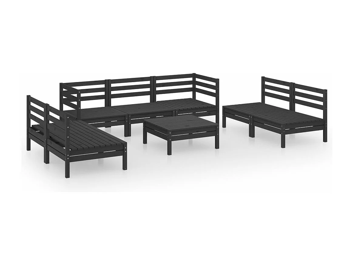 Set Divani da Giardino 8 pz Nero in Legno Massello di Pino