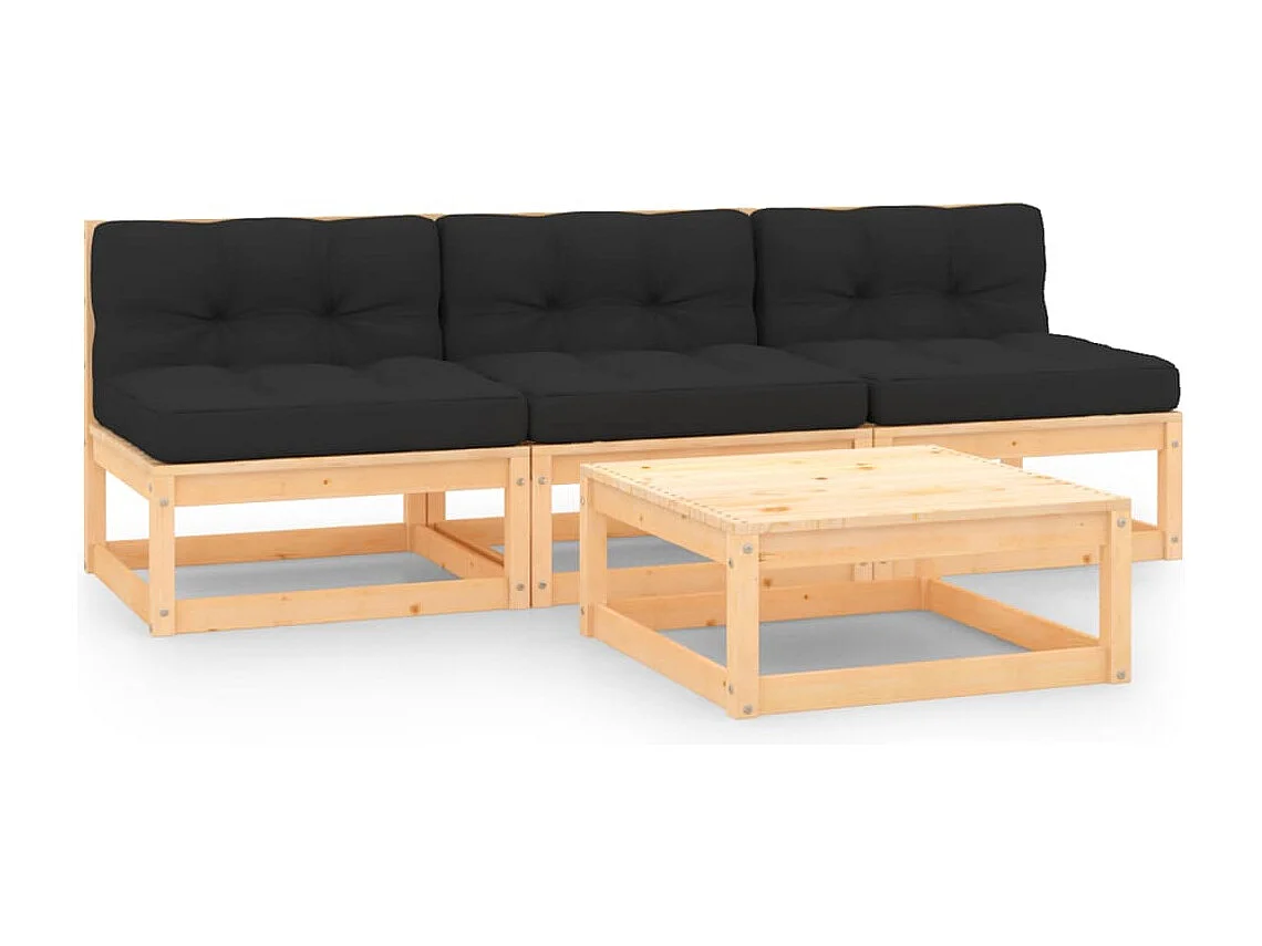 4 pcs conjunto lounge de jardim c/ almofadões pinho maciço