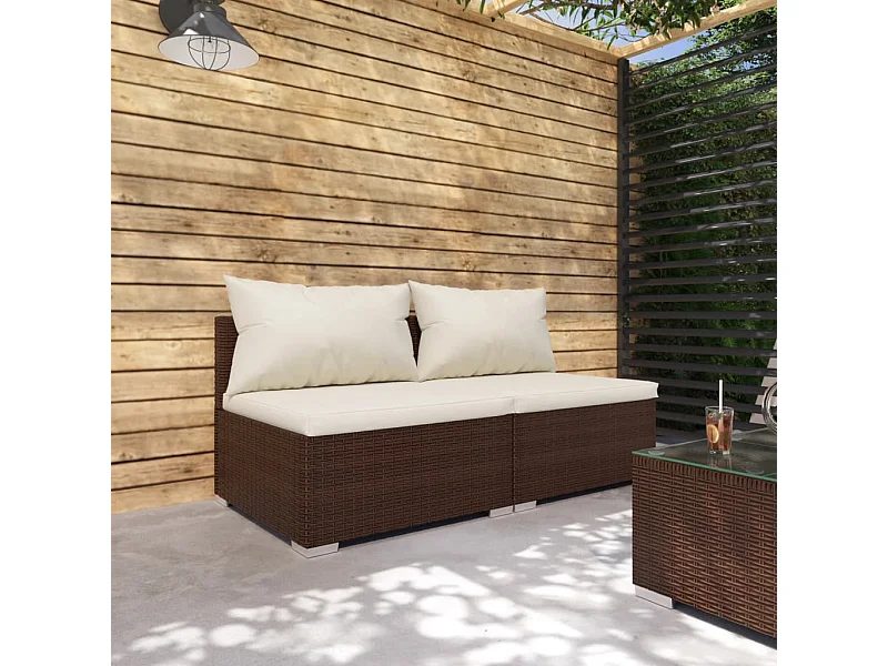 2-delige Loungeset met kussens poly rattan bruin